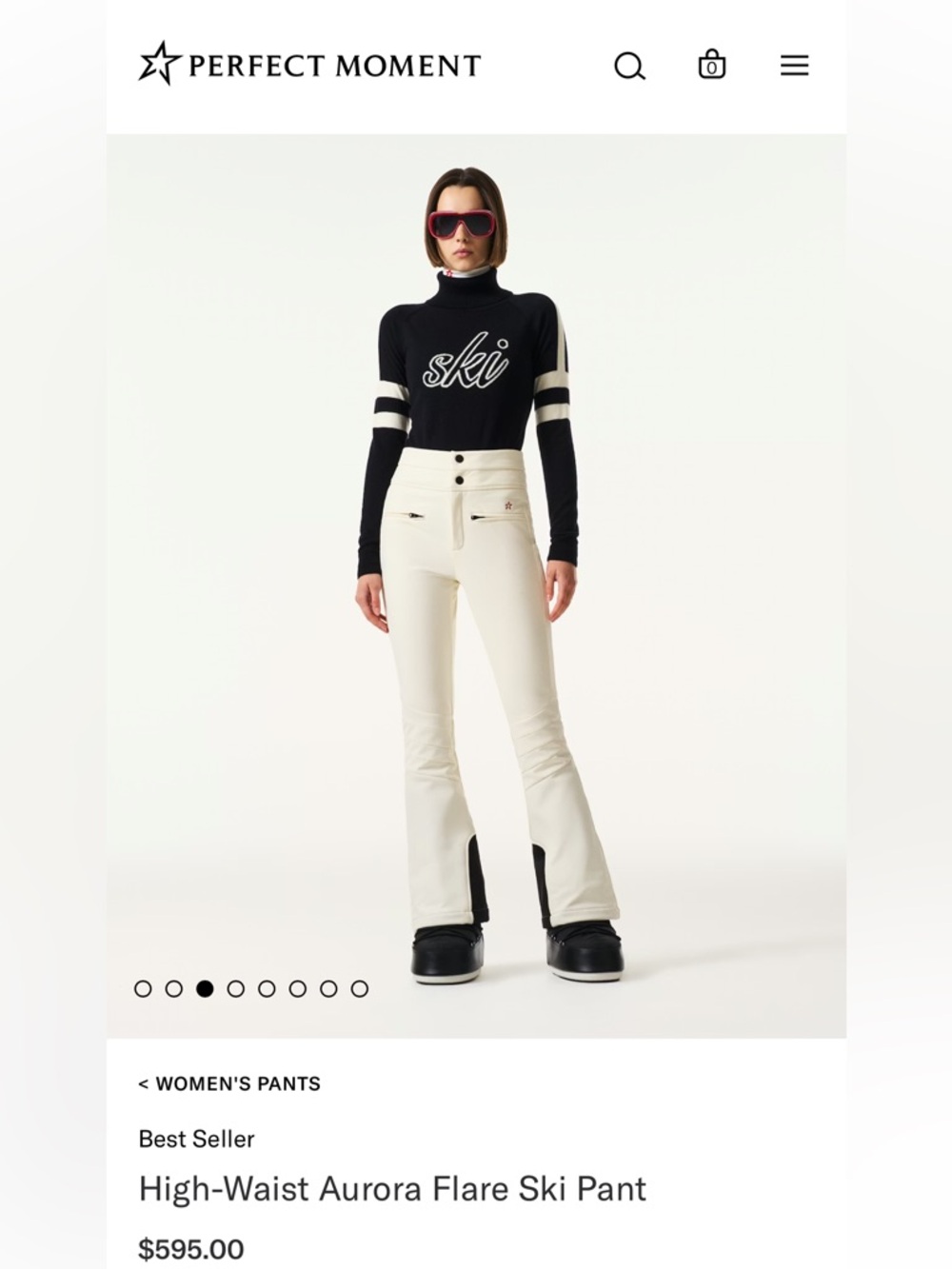 Perfect Moment Aurora Flare Ski Pants in Cream with Red Star New Size Small.